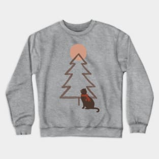 Abstract Minimal Christmas tree and cat Crewneck Sweatshirt